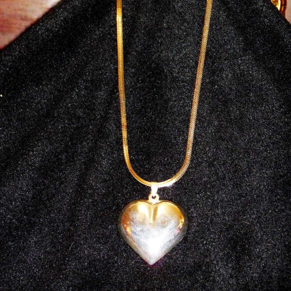 Vintage Silver Heart Pendant with Silver Herringbone Chain Engravable